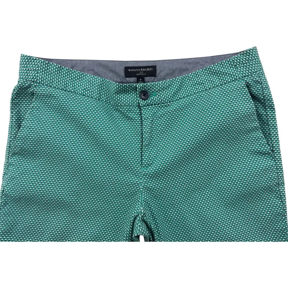 Banana Republic Hampton Fit Crop Chino Green White Geometric Womens 8